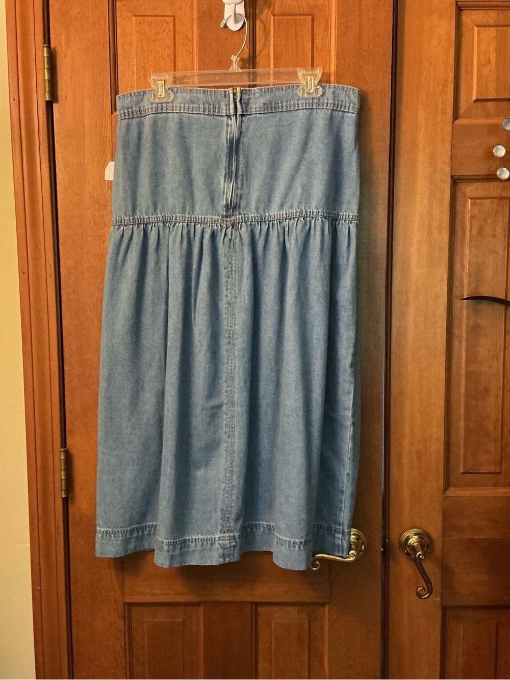 Time and Tru stressed look light Blue Denim drop waist Maxi skirt - Picture 4 of 8